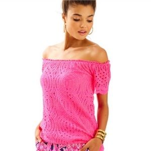 Lilly Pulitzer Pink Eyelet Off-the-Shoulder Top | Women’s Large